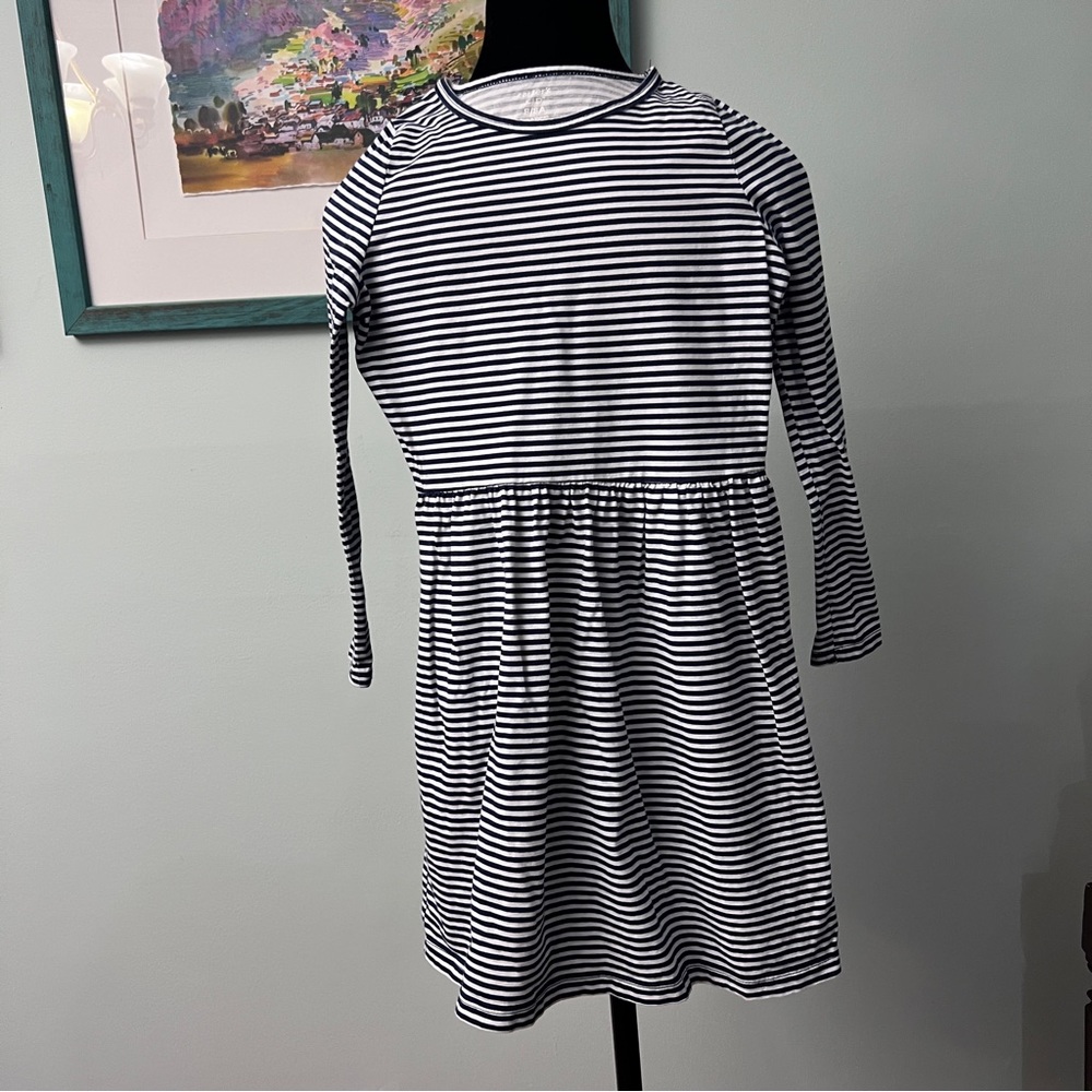Carter’s Long Sleeve Navy and White stripe dress Girls Size 8